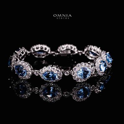 Omnia Mahasin Silver Bracelet in 925 Silver With GRC Certifited High Quality Synthetic Spinel Sky Blue Lab Grown Stones