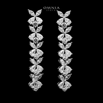 Omnia Cahira Silver Drop Earrings in 925 Silver with High-Quality White Simulated Diamonds