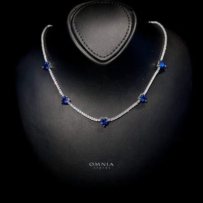 Omnia Louise Blue Necklace 92.5 Silver In High Quality Simulated&nbsp;diamonds
