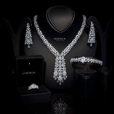 Omnia Shamma White Bridal Full Set High Quality Zircon Stone in Rhodium Plated