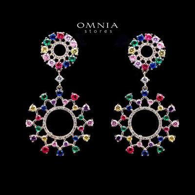 Omnia Radiant Multi-Colored Hoop Earrings with High-Quality Simulated Diamonds in a Rhodium Plated Finish