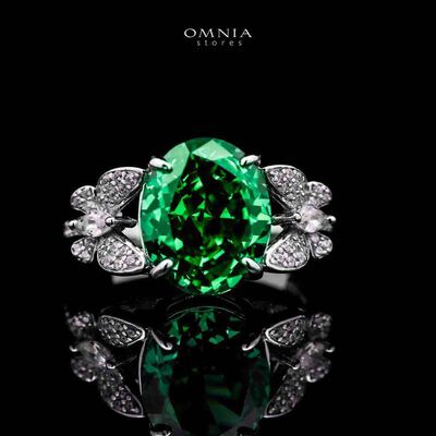 Omnia Maysun Ring In 925 Silver High Quality Green Simulated Diamonds