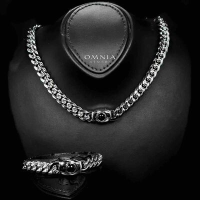 Omnia Hilyah Silver Color Necklace & Bracelet Set in High-Quality 10mm Stainless Steel