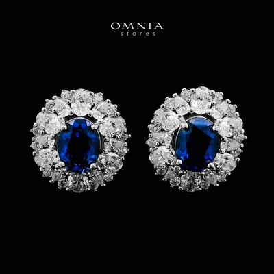 Omnia Amilah Blue Earrings 925 Silver in GRC Certifited High Quality Sapphire Blue Lab Grown Stones