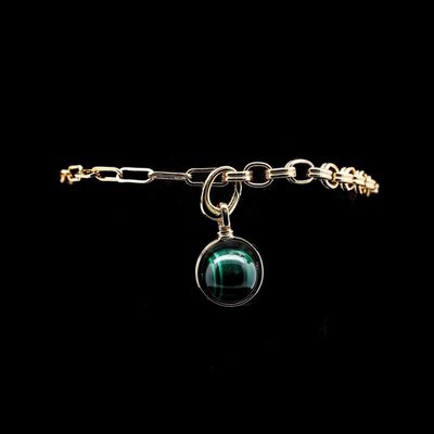Omnia Nashita Bracelet in Malachite Stone in High Quality Zircon Stone in Rhodium Plated
