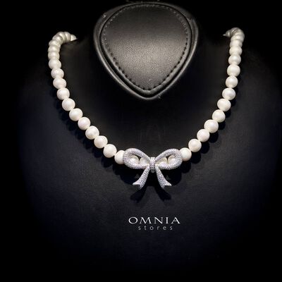Omnia Zahraa Fresh Water Pearl Set in 92.5 Silver with High Quality Simulated Diamonds