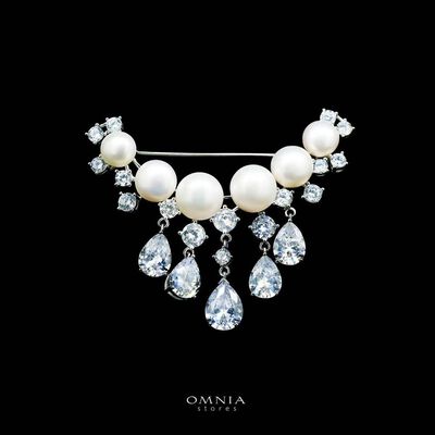 Omnia Mousa Fresh Real Water Pearl brooch in 92.5 Silver High Quality Simulated diamonds