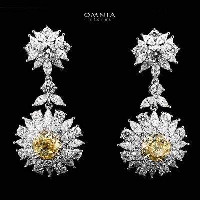 Marjan Sunflower Yellow Drop Earrings In 925 Silver Certified High Quality Lab Grown Stones