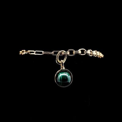 Omnia Nashita Bracelet in Malachite Stone in High Quality Zircon Stone in Rhodium Plated