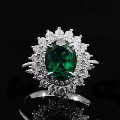 Omnia Hawra Green Ring 92.5 Silver Certified in High Quality Lab Grown Emerald Stone