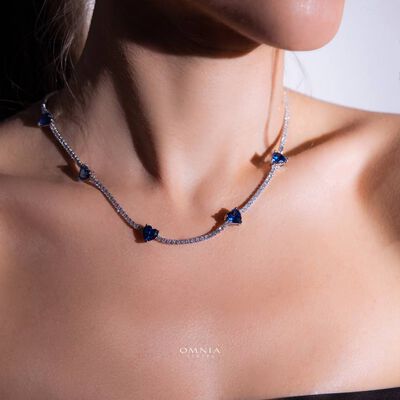 Omnia Louise Blue Necklace 92.5 Silver In High Quality Simulated&nbsp;diamonds