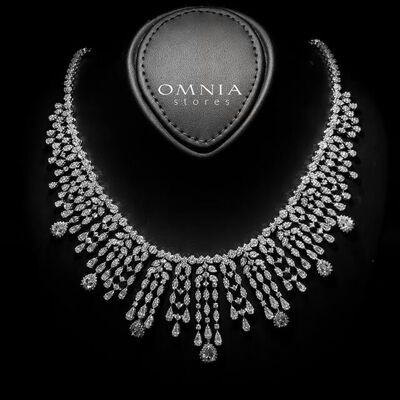 Omnia Adila White Luxury Bridal Full Set in High Quality Zircon Stone in Rhodium Plated