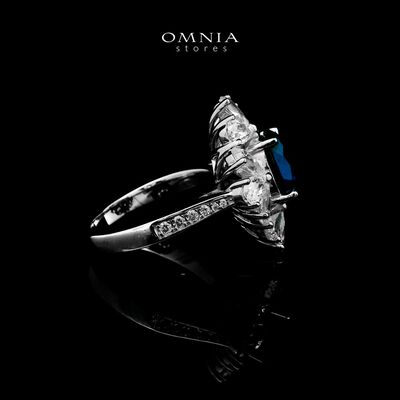 Omnia Hibah Blue Ring in 925 Silver With GRC Certifited High Quality Sapphire Blue Lab Grown Stones