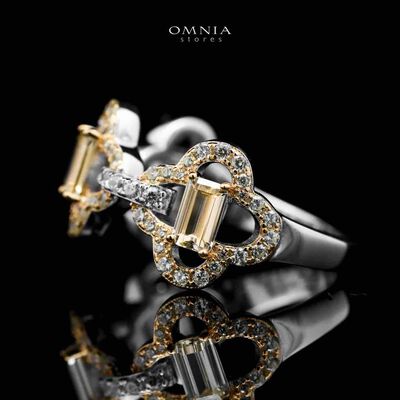 Omnia Amna Gold and White Ring in 92.5 Silver High Quality Simulated diamonds