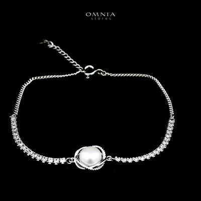 Omnia Maysam Pearl Bracelet in 925 Silver with High Quality Iced Cut Stones