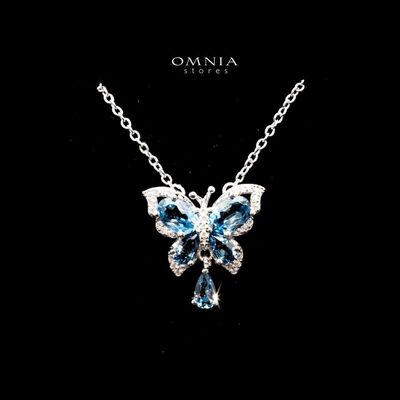 Omnia Rania butterfly Necklace In 92.5 Silver High Quality London Blue Topaz