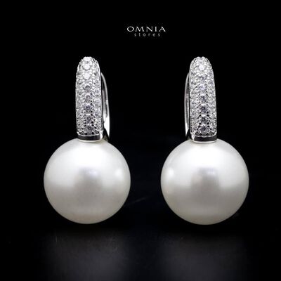 Omnia Nikki White Pearl Clip on Earrings In 92.5 Silver High Quality Simulated Diamonds