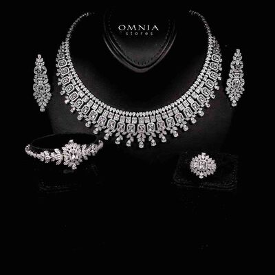 Omnia Kaila White Luxury Bridal Full Set in High Quality Zircon Stone in Rhodium Plated