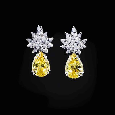 Omnia Cidra Yellow Earrings in 92.5 Silver High Quality Simulated Diamonds