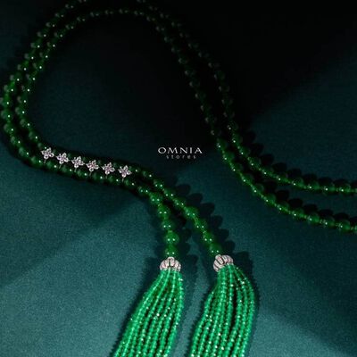 Omnia Selena Real Beads Set in 92.5 Silver High Quality Simulated diamonds