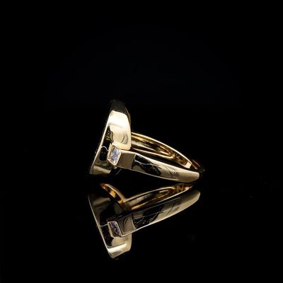 Omnia Fatima Ring In Black Agate Stone in High Quality Zircon Stone in Rhodium Plated