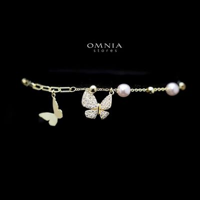 Omnia Lara Butterfly Bracelet with High Quality Iced Cut Stone and Pearls in 92.5 Silver