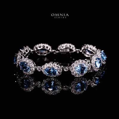 Omnia Mahasin Silver Bracelet in 925 Silver With GRC Certifited High Quality Synthetic Spinel Sky Blue Lab Grown Stones