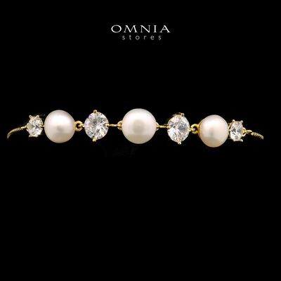 Omnia Zareen Pearl Bracelet with Iced Cut Stones in High Quality 925 Silver