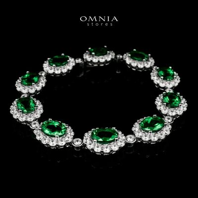 Omnia Mahasin Green Bracelet 925 Silver Certified in High Quality Lab-Grown Emerald Stone