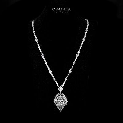 Omnia Hasmaa White Bridal Long chain Set In Rhodium Plated with High Quality Zircon Stone