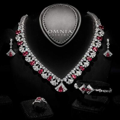 Omnia Elizabeth Maroon &amp; White Luxury Full Jewelry Set (Size 16cm only available in KSA)
