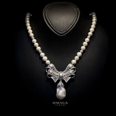 Omnia Gadi Fresh Real Water Pearl Set in 92.5 Silver Accessories With High Quality Simulated Diamonds