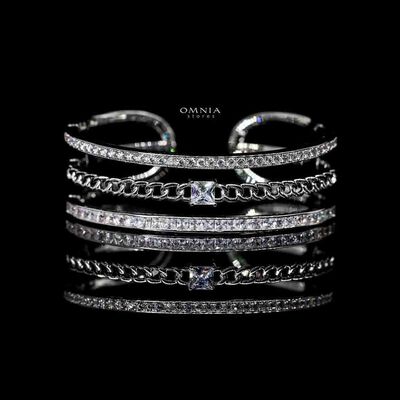 Omnia Camilia Silver Bangle & Ring With Rhodium Plated In High Quality Zircon Stone