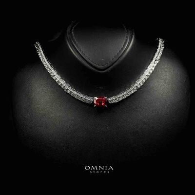 Omnia Haadia White And Red Necklace With High Quality Caertified Lab Crafted Stones In 925 Silver