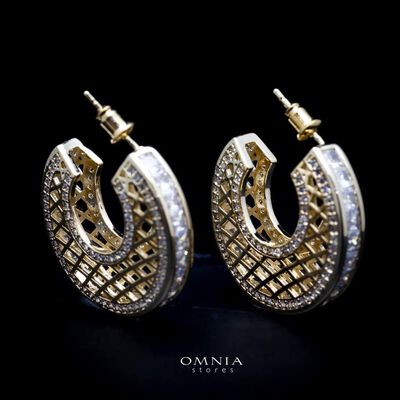 Omnia Joud Golden Earrings in High Quality Zircon Stone Rhodium Plated
