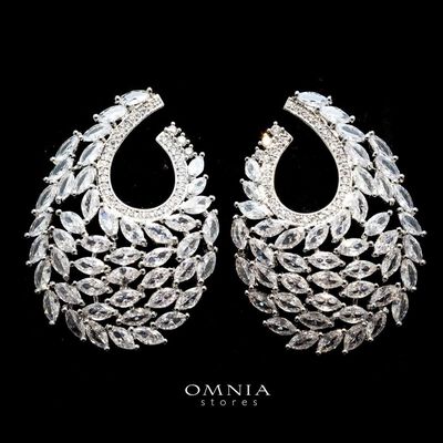 Omnia Sultana White Teardrop Hoop Earrings In High Quality Zircon Stone Rhodium Plated