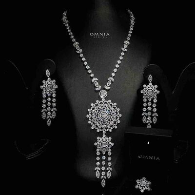 Omnia Mansour Long chain Set Accessories High Quality Zircon Stone In Rhodium Plated (only available in KSA)