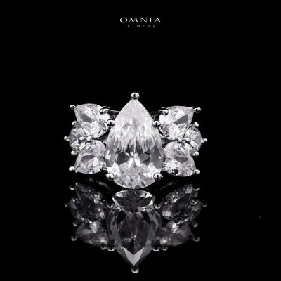 Omnia Princess White Luxury Bridal Full Set with Pear-Cut High-Quality Simulated Diamonds Rhodium Plated