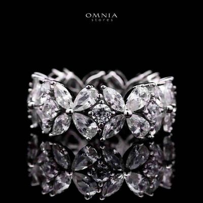 Omnia Asfiya Silver Ring in 925 Silver with High-Quality White Simulated Diamonds