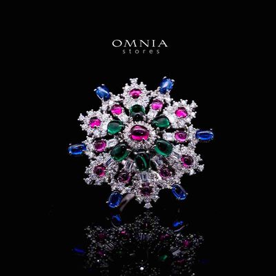 Omnia Feda Multi Color Silver Ring in 925 Silver High Quality Simulated Diamonds Stones