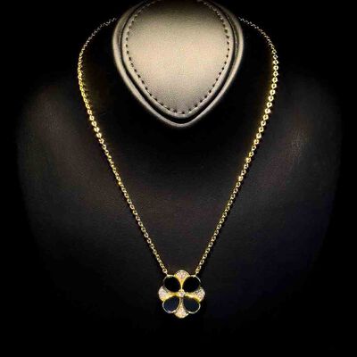 Omnia Hina Necklace Only in Black Agate Stone in High Quality Zircon Stone in Rhodium Plated