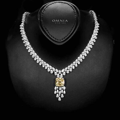 Omnia Nazaha Bridal Full Set in Rhodium Plated with High Quality White and Yellow Zircon Stones
