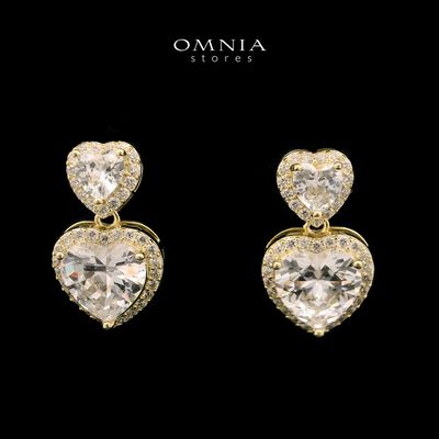 Omnia Lian Celestial Heart Drop Earrings with High Quality Iced Cut Stone in 92.5 Silver