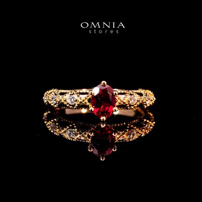 Omnia Suhairah Rose Gold Silver Ring In 925 Silver High Quality Certified Red Lab Crafted Stones