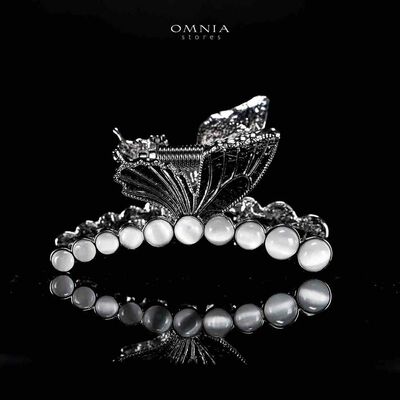 Omnia Ruwayda Pearl Butterfly Silver Hair Clip in High Quality Zircon Stone In Rhodium Plated