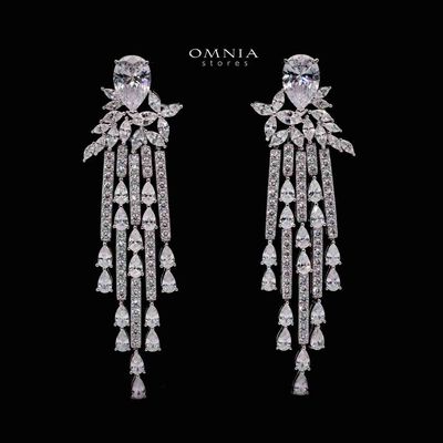 Omnia Vanya White Drop Earrings in 925 Silver with Pear-Cut High-Quality Simulated Diamonds