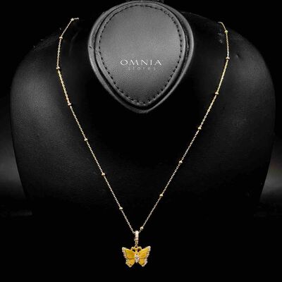 Omnia Rimsha Butterfly Double Side Golden Necklace In 925 Silver Certified High Quality Lab Crafted Stones