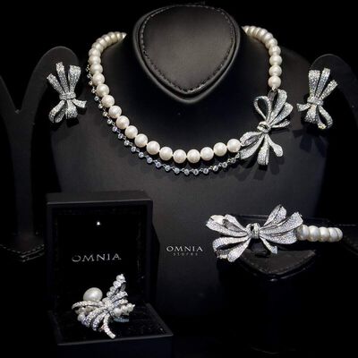 Omnia Murphy Fresh Real Water Pearl Full Set in 92.5 Silver Accessories High Quality Simulated Diamonds