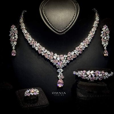 Omnia Reman Pink Full Set in High Quality Zircon Stone in Rhodium Plated (18cm only available in KSA)