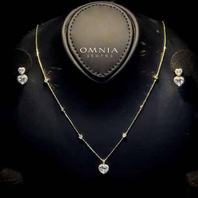 Omnia Mahira Golden Set in 92.5 Silver with High-Quality Zircon Stones